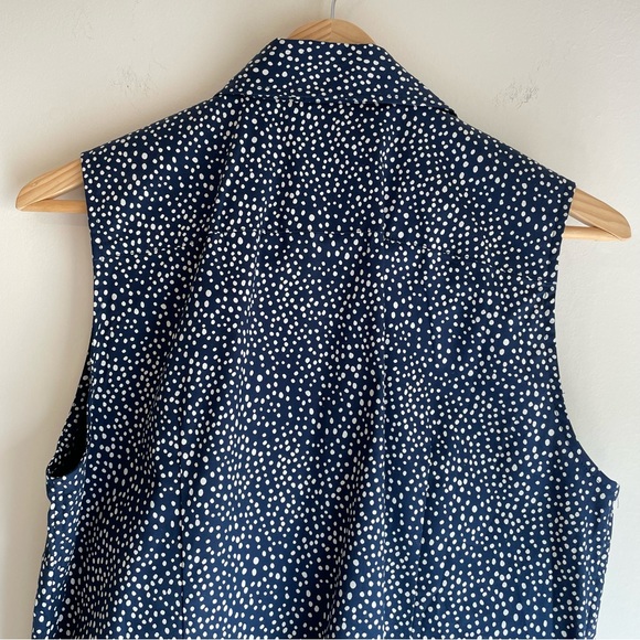 Banana Republic Womens Navy White Tailored Fit Sleeveless Button Up Blouse Sz 10 - Picture 7 of 12